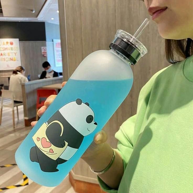 We Bare Bears Reusable Aesthetic Water Bottle (1000ml) – Dual Cap & Straw - Image 2