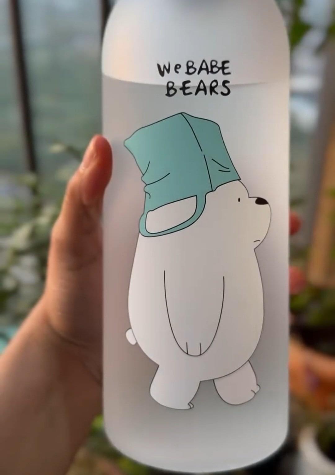 2026/07/1000150066-1.jpg We Bare Bears Reusable Aesthetic Water Bottle (1000ml) – Dual Cap & Straw - Image 1